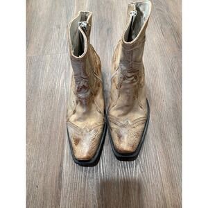 Impulse Mens Distressed Tan Leather Western Ankle Boots Square Toe Side Zip 8